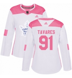 Women's Adidas Toronto Maple Leafs #91 John Tavares Authentic White Pink Fashion NHL Jersey