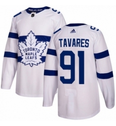 Youth Adidas Toronto Maple Leafs #91 John Tavares Authentic White 2018 Stadium Series NHL Jersey
