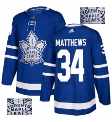 Men's Adidas Toronto Maple Leafs #34 Auston Matthews Authentic Royal Blue Fashion Gold NHL Jersey