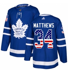 Men's Adidas Toronto Maple Leafs #34 Auston Matthews Authentic Royal Blue USA Flag Fashion NHL Jersey