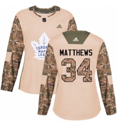 Women's Adidas Toronto Maple Leafs #34 Auston Matthews Authentic Camo Veterans Day Practice NHL Jersey