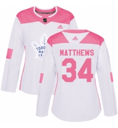Women's Adidas Toronto Maple Leafs #34 Auston Matthews Authentic White/Pink Fashion NHL Jersey