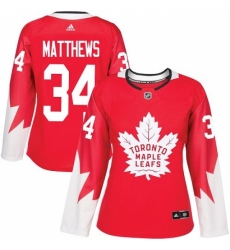Women's Reebok Toronto Maple Leafs #34 Auston Matthews Authentic Red Alternate NHL Jersey