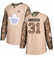 Men's Adidas Toronto Maple Leafs #31 Frederik Andersen Authentic Camo Veterans Day Practice NHL Jersey