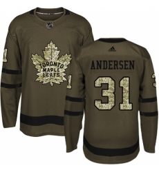 Men's Adidas Toronto Maple Leafs #31 Frederik Andersen Authentic Green Salute to Service NHL Jersey