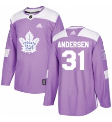 Men's Adidas Toronto Maple Leafs #31 Frederik Andersen Authentic Purple Fights Cancer Practice NHL Jersey