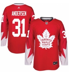 Men's Adidas Toronto Maple Leafs #31 Frederik Andersen Authentic Red Alternate NHL Jersey