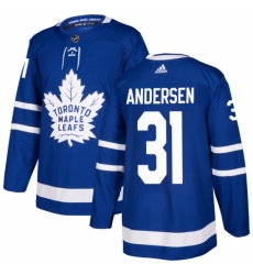 Men's Adidas Toronto Maple Leafs #31 Frederik Andersen Authentic Royal Blue Home NHL Jersey