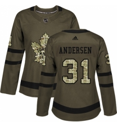 Women's Adidas Toronto Maple Leafs #31 Frederik Andersen Authentic Green Salute to Service NHL Jersey