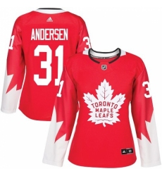 Women's Adidas Toronto Maple Leafs #31 Frederik Andersen Authentic Red Alternate NHL Jersey