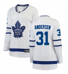 Women's Toronto Maple Leafs #31 Frederik Andersen Authentic White Away Fanatics Branded Breakaway NHL Jersey