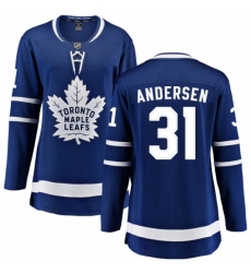 Women's Toronto Maple Leafs #31 Frederik Andersen Fanatics Branded Royal Blue Home Breakaway NHL Jersey