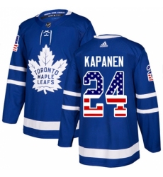 Men's Adidas Toronto Maple Leafs #24 Kasperi Kapanen Authentic Royal Blue USA Flag Fashion NHL Jersey