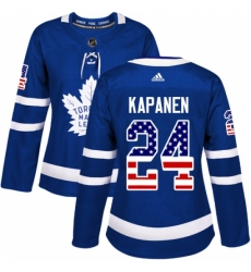 Women's Adidas Toronto Maple Leafs #24 Kasperi Kapanen Authentic Royal Blue USA Flag Fashion NHL Jersey