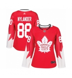 Women's Toronto Maple Leafs #88 William Nylander Authentic Red Alternate Hockey Jersey