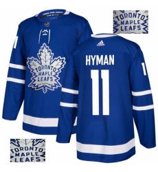 Men's Adidas Toronto Maple Leafs #11 Zach Hyman Authentic Royal Blue Fashion Gold NHL Jersey