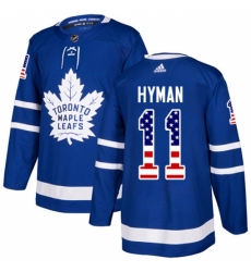 Men's Adidas Toronto Maple Leafs #11 Zach Hyman Authentic Royal Blue USA Flag Fashion NHL Jersey