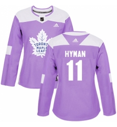 Women's Adidas Toronto Maple Leafs #11 Zach Hyman Authentic Purple Fights Cancer Practice NHL Jersey