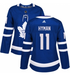 Women's Adidas Toronto Maple Leafs #11 Zach Hyman Authentic Royal Blue Home NHL Jersey