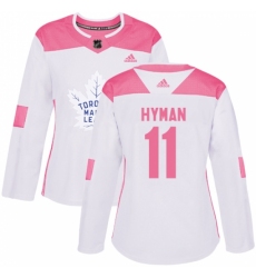 Women's Adidas Toronto Maple Leafs #11 Zach Hyman Authentic White/Pink Fashion NHL Jersey