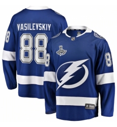 Men's Tampa Bay Lightning #88 Andrei Vasilevskiy Fanatics Branded Blue Home 2020 Stanley Cup Champions Breakaway Jersey
