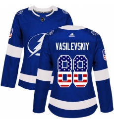 Women's Adidas Tampa Bay Lightning #88 Andrei Vasilevskiy Authentic Blue USA Flag Fashion NHL Jersey