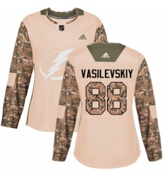 Women's Adidas Tampa Bay Lightning #88 Andrei Vasilevskiy Authentic Camo Veterans Day Practice NHL Jersey