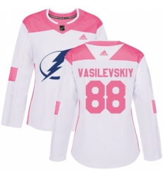Women's Adidas Tampa Bay Lightning #88 Andrei Vasilevskiy Authentic White/Pink Fashion NHL Jersey