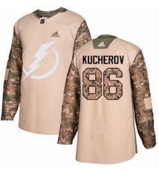 Men's Adidas Tampa Bay Lightning #86 Nikita Kucherov Authentic Camo Veterans Day Practice NHL Jersey