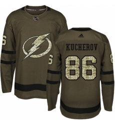 Men's Adidas Tampa Bay Lightning #86 Nikita Kucherov Authentic Green Salute to Service NHL Jersey