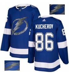 Men's Adidas Tampa Bay Lightning #86 Nikita Kucherov Authentic Royal Blue Fashion Gold NHL Jersey