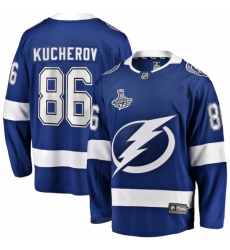 Men's Tampa Bay Lightning #86 Nikita Kucherov Fanatics Branded Blue Home 2020 Stanley Cup Champions Breakaway Jersey