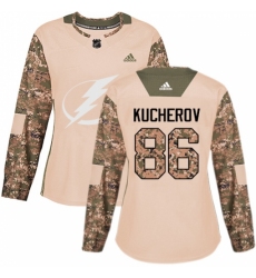 Women's Adidas Tampa Bay Lightning #86 Nikita Kucherov Authentic Camo Veterans Day Practice NHL Jersey