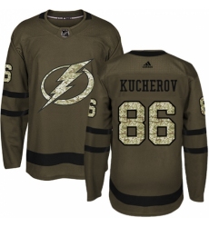 Youth Adidas Tampa Bay Lightning #86 Nikita Kucherov Authentic Green Salute to Service NHL Jersey