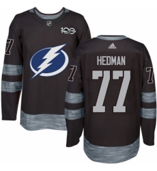 Men's Adidas Tampa Bay Lightning #77 Victor Hedman Authentic Black 1917-2017 100th Anniversary NHL Jersey