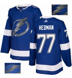 Men's Adidas Tampa Bay Lightning #77 Victor Hedman Authentic Royal Blue Fashion Gold NHL Jersey