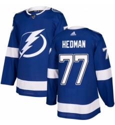 Men's Adidas Tampa Bay Lightning #77 Victor Hedman Authentic Royal Blue Home NHL Jersey