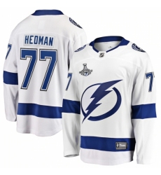 Men's Tampa Bay Lightning #77 Victor Hedman Fanatics Branded White Away 2020 Stanley Cup Champions Breakaway Jersey