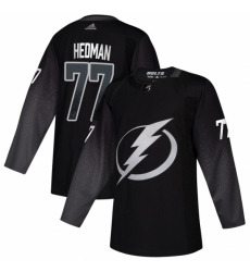 Men's Tampa Bay Lightning #77 Victor Hedman adidas Alternate Authentic Player Jersey Black