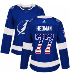 Women's Adidas Tampa Bay Lightning #77 Victor Hedman Authentic Blue USA Flag Fashion NHL Jersey