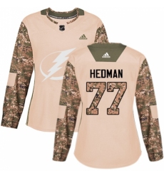 Women's Adidas Tampa Bay Lightning #77 Victor Hedman Authentic Camo Veterans Day Practice NHL Jersey