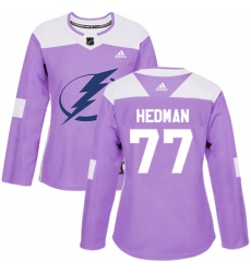 Women's Adidas Tampa Bay Lightning #77 Victor Hedman Authentic Purple Fights Cancer Practice NHL Jersey