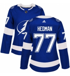 Women's Adidas Tampa Bay Lightning #77 Victor Hedman Authentic Royal Blue Home NHL Jersey