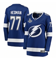 Women's Tampa Bay Lightning #77 Victor Hedman Fanatics Branded Blue Home 2020 Stanley Cup Champions Breakaway Jersey