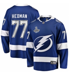 Youth Tampa Bay Lightning #77 Victor Hedman Fanatics Branded Blue Home 2020 Stanley Cup Champions Breakaway Jersey