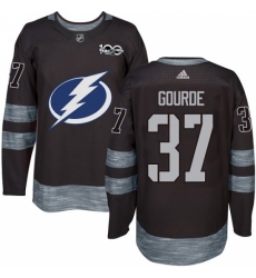 Men's Adidas Tampa Bay Lightning #37 Yanni Gourde Authentic Black 1917-2017 100th Anniversary NHL Jersey