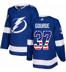 Men's Adidas Tampa Bay Lightning #37 Yanni Gourde Authentic Blue USA Flag Fashion NHL Jersey
