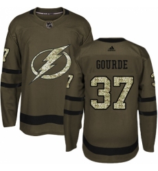 Men's Adidas Tampa Bay Lightning #37 Yanni Gourde Authentic Green Salute to Service NHL Jersey