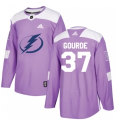 Men's Adidas Tampa Bay Lightning #37 Yanni Gourde Authentic Purple Fights Cancer Practice NHL Jersey