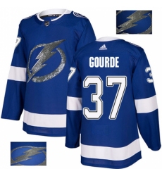 Men's Adidas Tampa Bay Lightning #37 Yanni Gourde Authentic Royal Blue Fashion Gold NHL Jersey